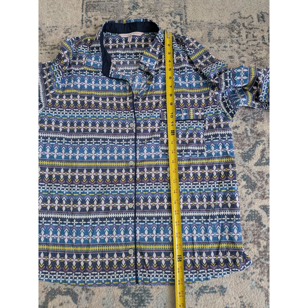 Victoria's Secret Pajamas PJ Pant Set Aztec Stripe Button Down Womens L Short - Picture 15 of 16